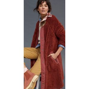 Anthropologie Margot Sherpa Reversible Zebra Print Red Coat Size Small